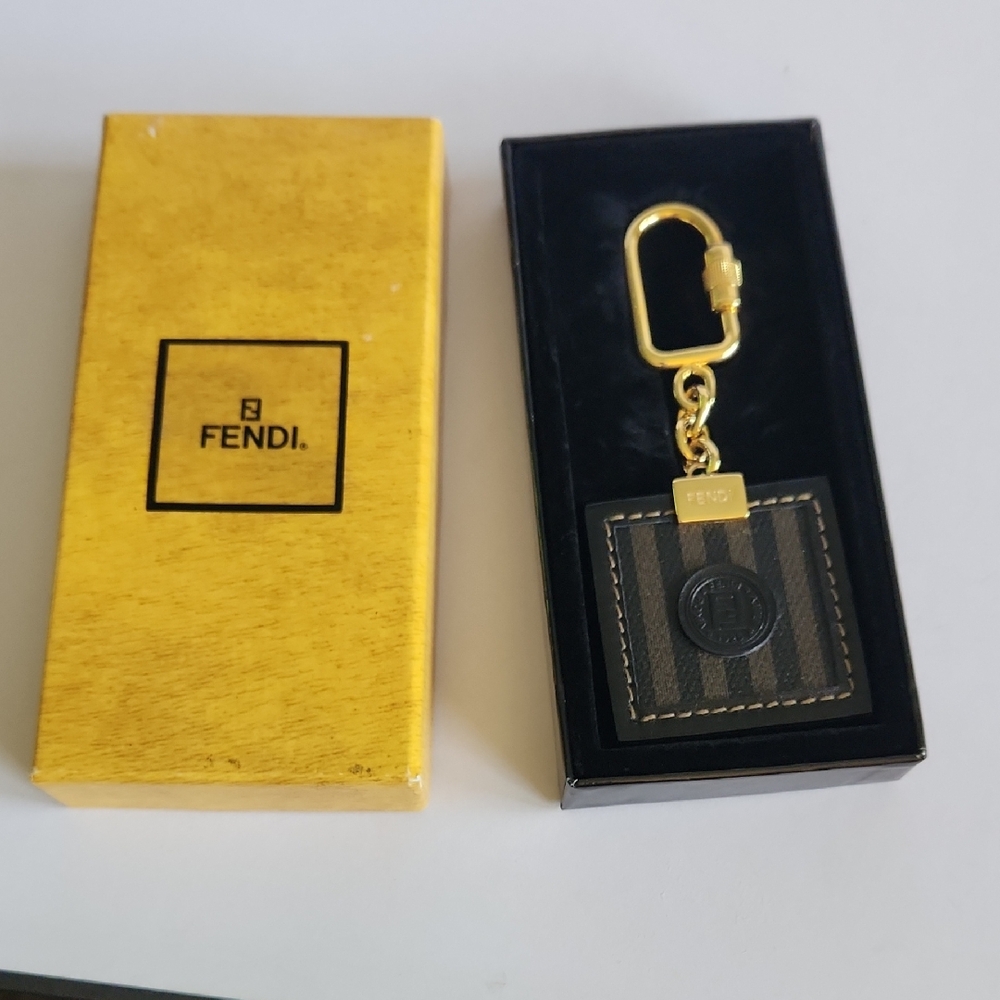 Fendi Pequin Striped Black and Gold Key Holder